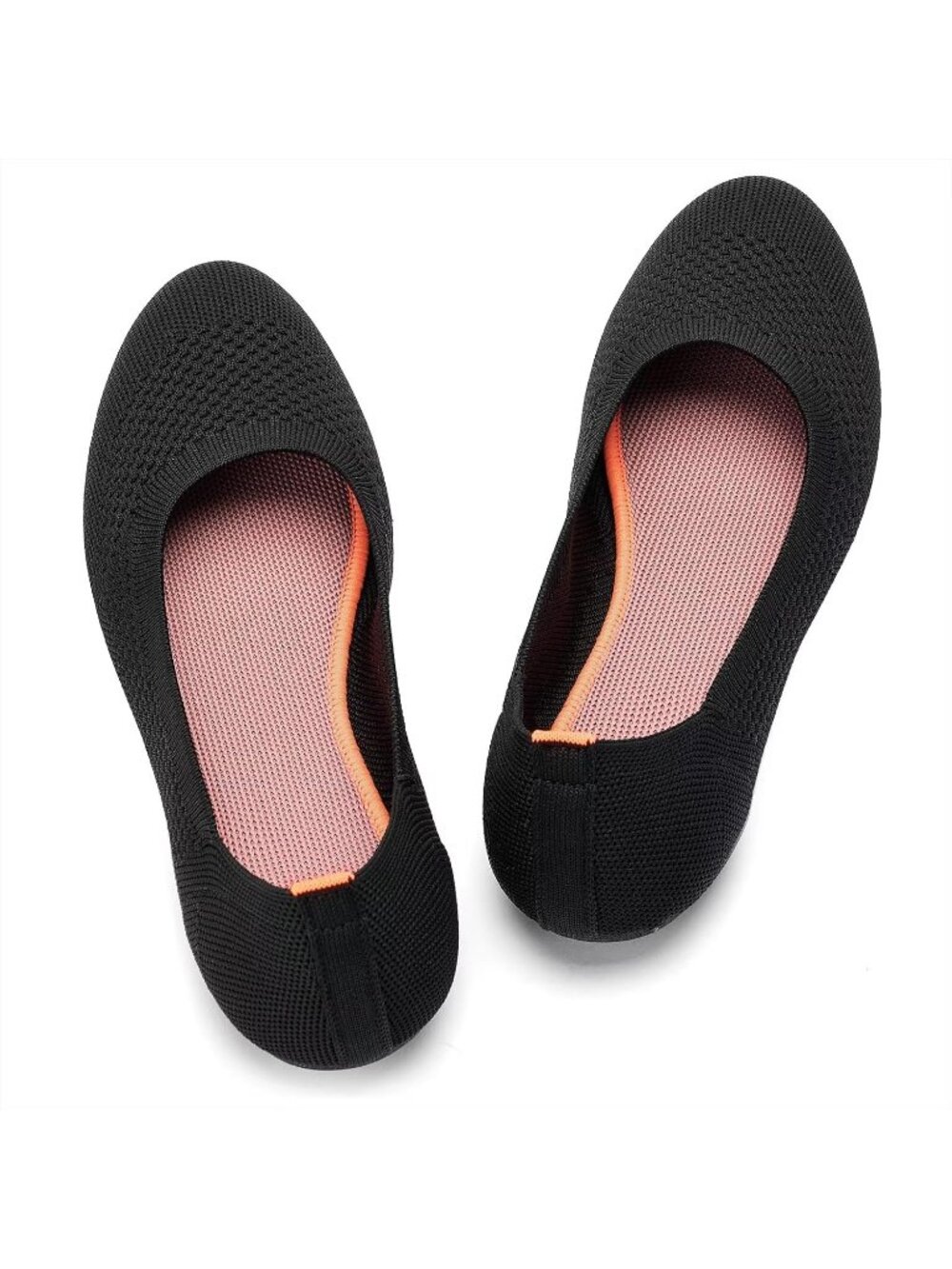 〽️Women's Orange Black Ballet Flats Round Toe Slip On Comfortable Walking Shoes